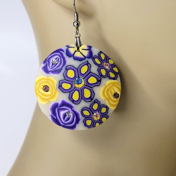 Floral Sequin Round Earrings Light Flower Earrings - Picture 2 of 4